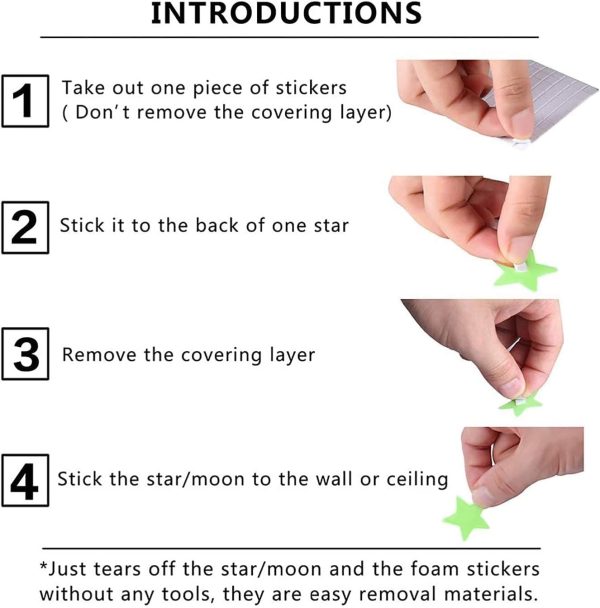 Pack of 100 – 3D Glowing Stars for Ceiling and Wall Decoration – Luminous Night Sky Stickers for Kids’ Rooms, Bedrooms, and Nurseries – Glow-in-the-Dark Wall Decals with Adhesive - Image 4