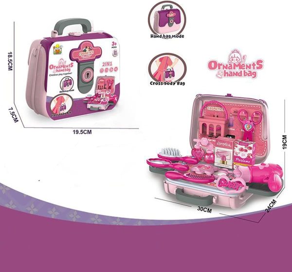 24 PCS Girls Fashion Beauty Salon Toys, Early Education Toys, Kids Makeup Kit, Dress Up Pretend Play with Toy Hairdryer, Comb, Portable Case, Premium Gifts for Toddler Girls (Cosmetic bag) - Image 4