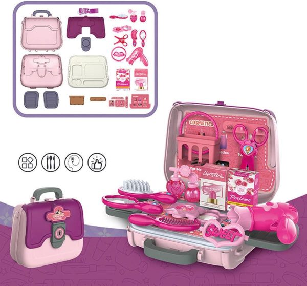 24 PCS Girls Fashion Beauty Salon Toys, Early Education Toys, Kids Makeup Kit, Dress Up Pretend Play with Toy Hairdryer, Comb, Portable Case, Premium Gifts for Toddler Girls (Cosmetic bag) - Image 5