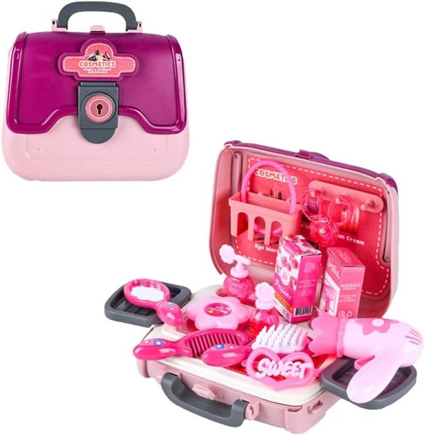 24 PCS Girls Fashion Beauty Salon Toys, Early Education Toys, Kids Makeup Kit, Dress Up Pretend Play with Toy Hairdryer, Comb, Portable Case, Premium Gifts for Toddler Girls (Cosmetic bag) - Image 8