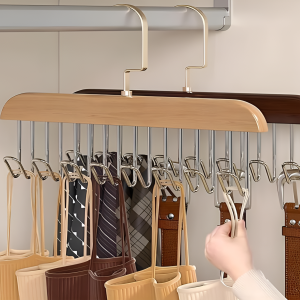 8 Hooks Wooden Clothes Hanger With Tie Rack Belt Hangers with 360°Rotating