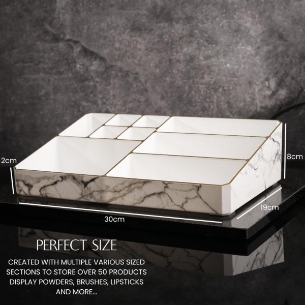 9 Compartment Marble Look Makeup Organiser | Marble Acrylic Makeup Organiser - Perfume Holder, Vanity Storage and Cosmetic Storage - White - Image 5