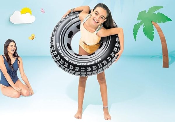 Intex Giant Tire Tube 36 Inch Swim Ring For Summer | Swimming Pool Tube for Kid's | Big Size Cool Black Wheel Tire Men Swimming Ring  - Image 3