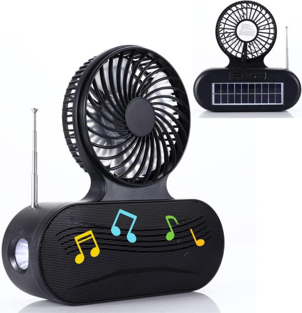 Solar fan Bluetooth speaker | Wireless outdoor portable With  blowing flashlight | Listening to music Support TF card U disk FM radio TWS interconnection - Image 8