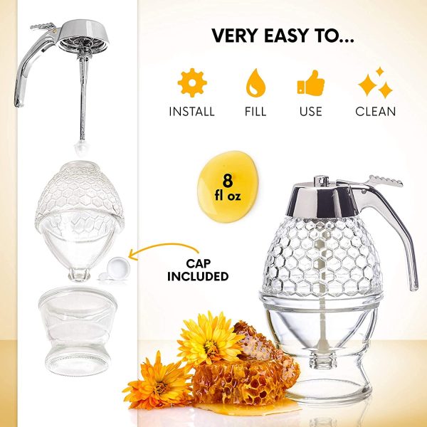 Honey Dispenser Juice Syrup Pot Jar For Storage | Easy-Pour Honey & Syrup Dispenser Jar 200ml - Image 3