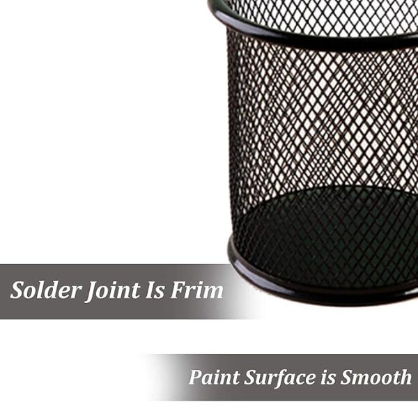 Metal Mesh Pen Stand & Stationery Holder – Round Black Desk Organizer for Pens, Pencils, Markers, and Office Supplies - Image 4