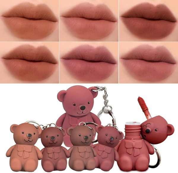 6-Piece Cute Bear Keychain Liquid Lipstick Set – Mist Matte Velvet Finish, Moisturizing Lip Stain, Waterproof & Long-Lasting Lip Gloss (6 Colors) - Image 6