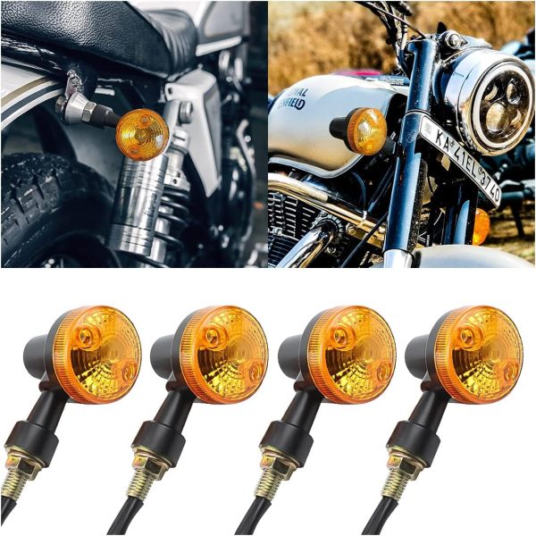 Pack of 4 Universal Motorcycle Turn Signal Indicators | Amber Isharay Lights | Round Fit for 70cc & 125cc Bikes - Image 11