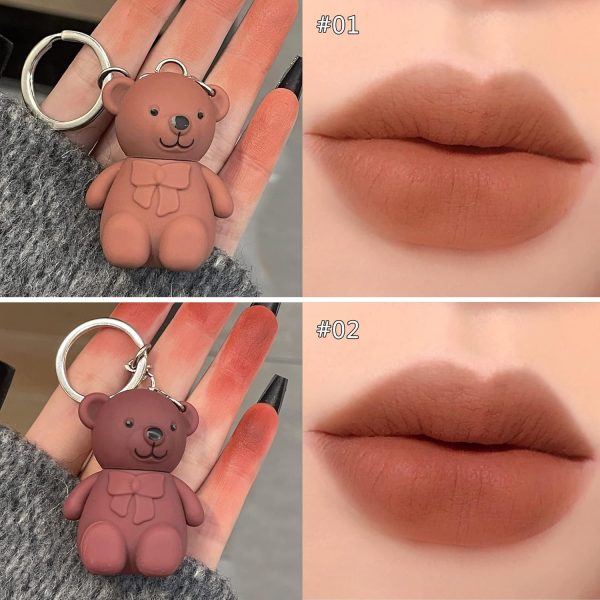 6-Piece Cute Bear Keychain Liquid Lipstick Set – Mist Matte Velvet Finish, Moisturizing Lip Stain, Waterproof & Long-Lasting Lip Gloss (6 Colors) - Image 5