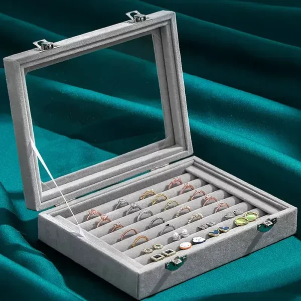 Mistico Velvet Carrying Case with Glass Cover Jewelry Ring Display Box Tray Holder Storage Box Organizer Earrings Bracelet Showcase - Image 8