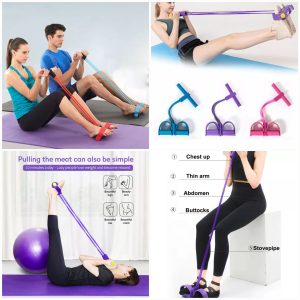 Foot Pedal Resistance Band Elastic Sit-Up Pull Rope Yoga Fitness Gym - Elastic Pull Ropes Tummy Trimmer ( Random Color )