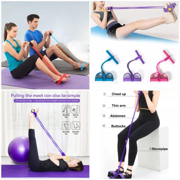 Foot Pedal Resistance Band Elastic Sit-Up Pull Rope Yoga Fitness Gym - Elastic Pull Ropes Tummy Trimmer ( Random Color )