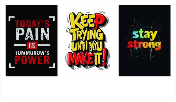 set of 3 Motivational sticky canvas frames for wall decore / sticky phototiles