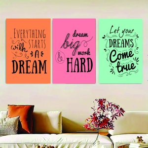 Pack of 3 Motivational quotes sticky wooden canvas frames for wall decore / motivation sticky phototiles for office and room wall decoration