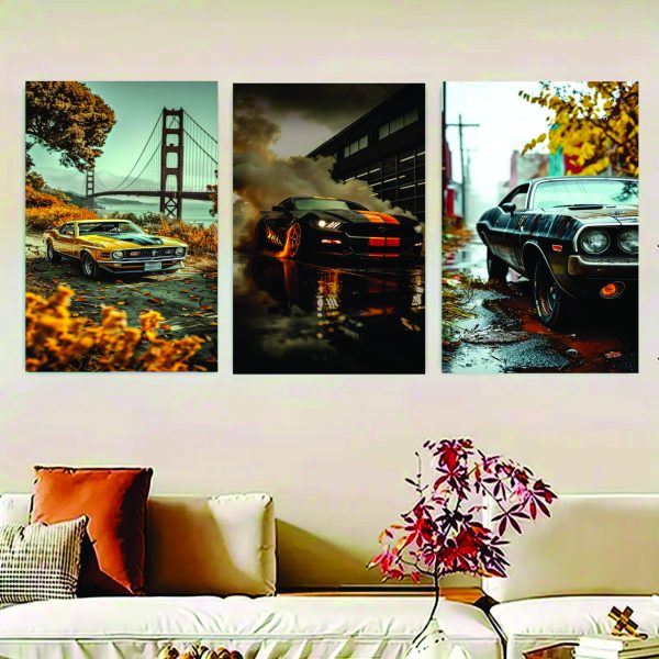 Set Of 3 Luxary Cars Sticky Canvas Frames For Wall Decore / Sticky Phototiles