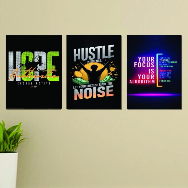 Set Of 3 Motivational Sticky Canvas Frames For Wall Decore / Sticky Phototiles