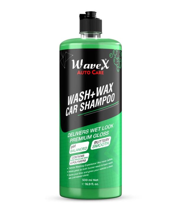 WaveX Auto Care | Wash + Wax Car Shampoo – 200ml | Delivers Wet Look & Premium Gloss | Made in Pakistan