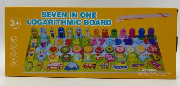 7-in-1 Logarithmic Board Educational Toy for Kids – Montessori Wooden Learning Puzzle with Numbers, Shapes, Colors, Stacking Rings, and Counting Pegs - Image 2