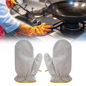 (1 pcs ) Multipurpose Wire Dishwashing Gloves | Dishwashing Rags for Wet and Dry, Steel Wire Miracle Cleaning Cloth with Glove Shape, Non-Scratch Wire Dish Cloths for Washing Dishes, Kitchen | Anti-heat aluminium gloves