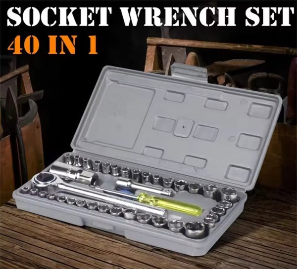 Aiwa 40-Piece Socket Wrench Tool Kit with Screwdrivers and Socket Set – Durable Hand Tool Set for Home, Auto Repair, and Mechanical Use – Compact Storage Case Included
