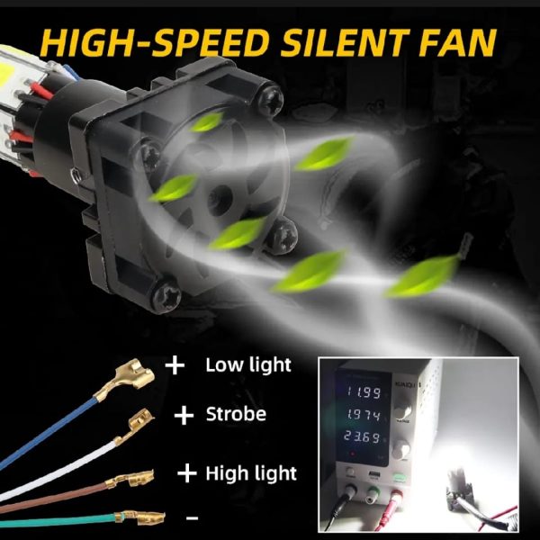 M6 LED Universal Headlight with Fan for All Bikes | universal fitting 3 function High/Low and flasher light - Image 3