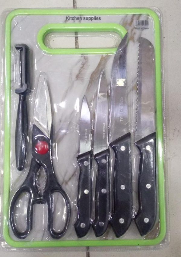 6 in 1 Stainless Steel Knives Set– For meat, bread, fruits, and vegetables | Kitchen Knife Set with Scissors, Peeler & Cutting Board – All-in-One Cooking Essentials with Ergonomic Handles & Sharp Stainless Steel Blades - Image 3