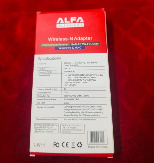 UW11 Alfa Net Wireless-N USB WiFi Adapter with Antenna | 2.4GHz 150/300Mbps High-Speed Network Dongle for PC, Laptop, Windows & Linux – IEEE 802.11b/g/n, Soft AP Utility - Image 3