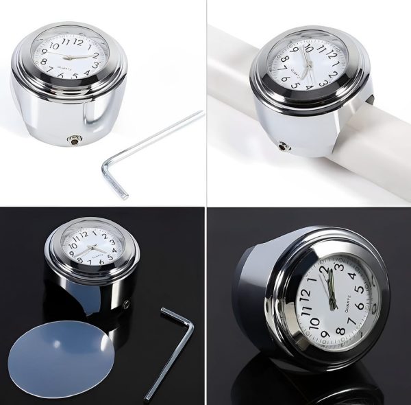 Universal Waterproof Chrome Motorcycle Handlebar Clock – Luminous Quartz Watch for Bikes | Stylish and Durable ( Silver) - Image 7