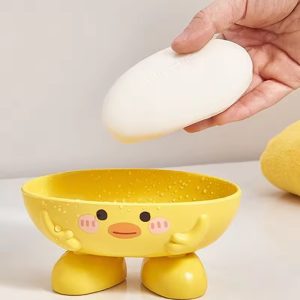 Cartoon Holder  Shape Soap Box Drain Soap Holder Bathroom Shower Drain Soap Dish Soap Storage Container(yellow color)