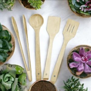 Pack of 4 – Wooden Spoon Set | Nonstick Teak Wood Kitchen Utensils for Cooking & Serving