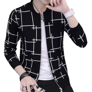 Fashionable & Premium Quality - Stay Stylish with a Black Lining Printed Zipper Jacket, Featuring Trendy Design and Wash and Wear