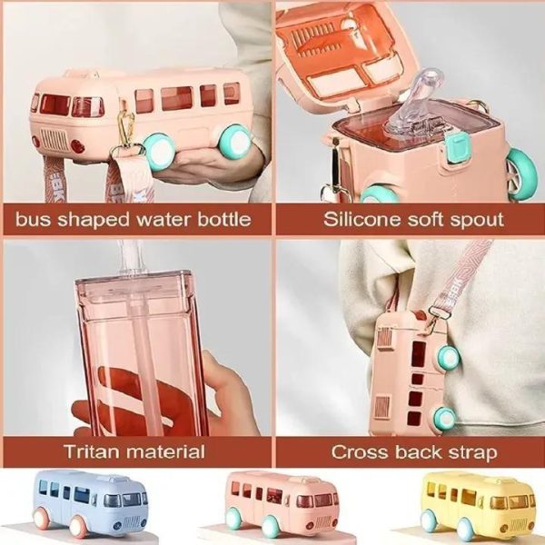 School Bus Water Bottle (Straw Bottle) | School Bus Design Kids Water Bottle - Image 4