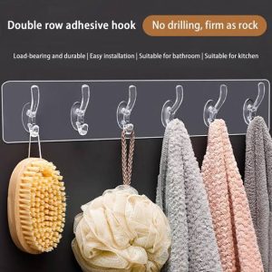 Double Row Adhesive Hook | Transparent Sticky Hook | Wall Hooks Self Adhesive Clothes Coat | Door Hanger Towel Key Holder Bathroom Kitchen Storage Sticker Hook