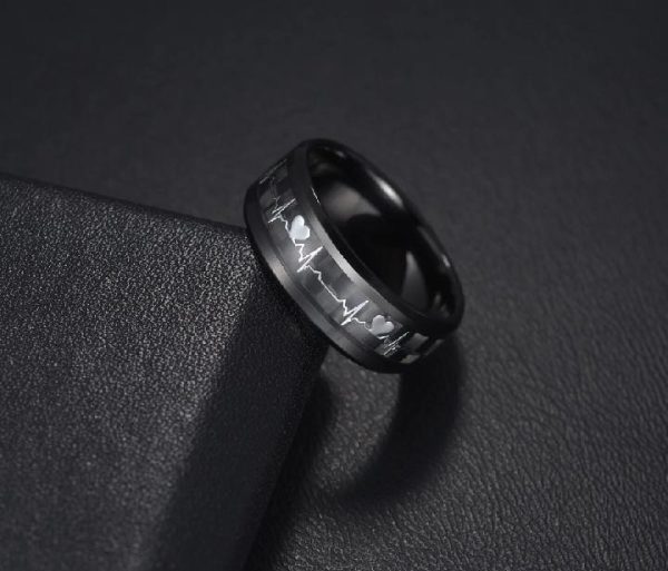 Pack Of 2 Unique heartbeat design charm Ring steenles Steel  band rings For Unisex