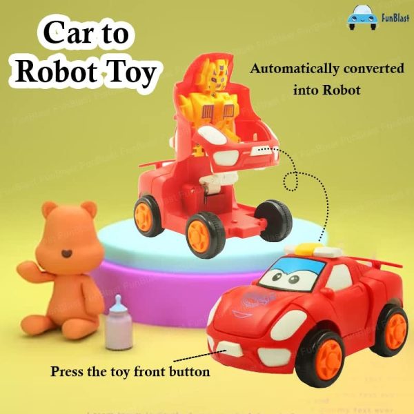 1 Pc - Pull Back Robot Car Toy - Push & Go Convert Robot Cars Toys For Kids Boys Girls Baby Babies Friction Powered Vehicle - Random Color - Image 8