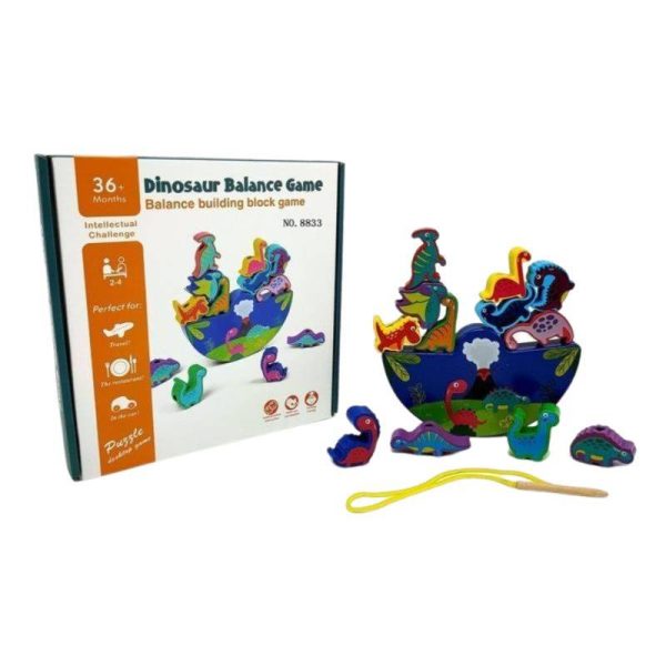 Dinosaur Toy from 3 Years Wooden Toy Stacking Game Wooden Balancing Stacking Stones Game 3D Montessori Threading Game Wooden Toy Motor Skills Toy Learning Toy Gifts for Children - Image 2
