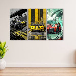 Set Of 3 Cars Art Wooden Frames For Wall Decoration / Sticky Photo Tiles