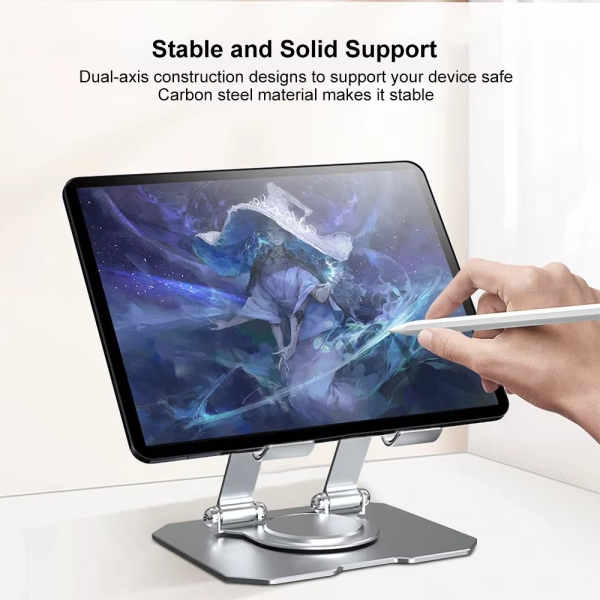 360° Rotating Metal Tablet & Mobile - Adjustable, Foldable, and Portable Desk Mount with Cooling Design for Phones, Tablets, and Small Devices, Device Cooling Stand | Stainless Steel Stand, Tablet Holder Stand - Random Color - Image 7