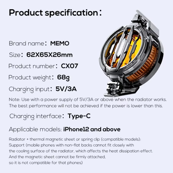 MEMO CX07 Mobile Phone Magnetic - Cooling Fan Radiator Cool Heat Absorber For IOS iPhone Android ( Random Color ) - Image 10