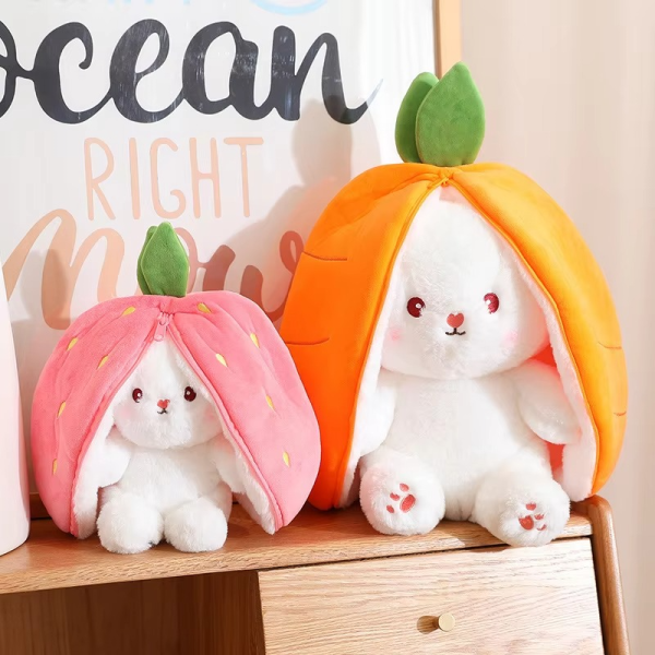 Rabbit New Creative Strawberry Rabbit Plush Soft Doll Hug Pillow | Best Quality Stuff Toy For Babies & Kids - Random Color