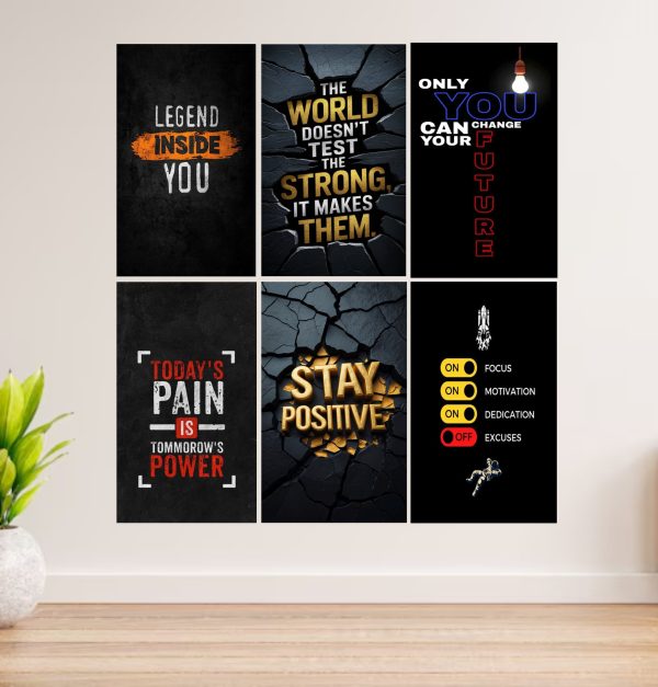 Set Of 6 Motivational Wooden Canvas Frames For Wall Decore / Sticky Phototiles Frames