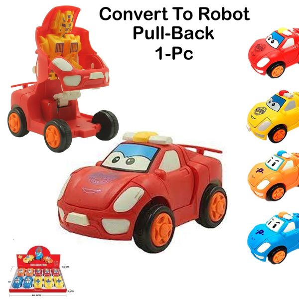 1 Pc - Pull Back Robot Car Toy - Push & Go Convert Robot Cars Toys For Kids Boys Girls Baby Babies Friction Powered Vehicle - Random Color - Image 4