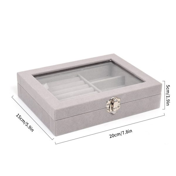 Mistico Velvet Carrying Case with Glass Cover Jewelry Ring Display Box Tray Holder Storage Box Organizer Earrings Bracelet Showcase - Image 2