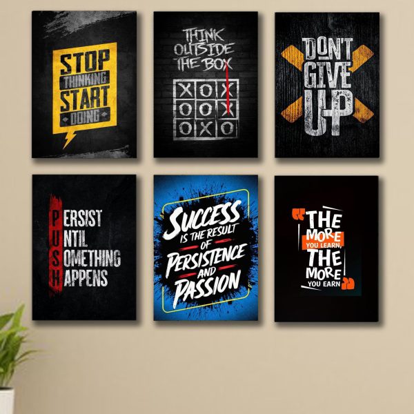 Set Of 6 Motivational Wooden Canvas Frames For Wall Decore / Sticky Phototiles Frames