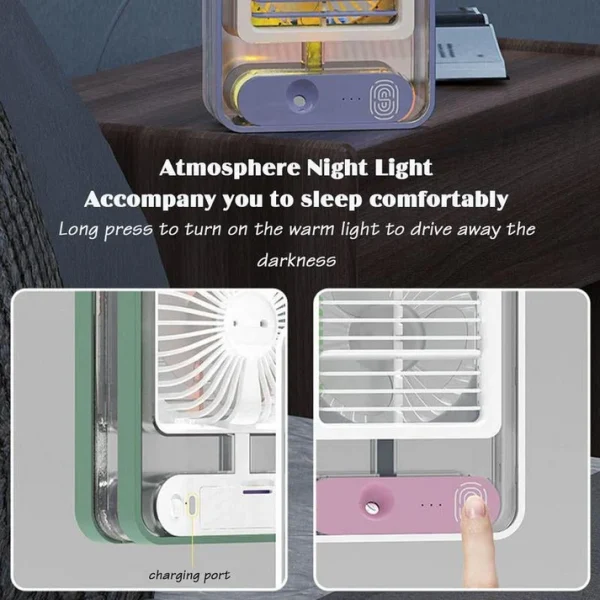 Portable Desktop Air Conditioner USB Mini Air Cooler Fan Water Cooling Fan with 3 Speed Spray Humidifier Purifier for Car Home Rechargeable - Image 6
