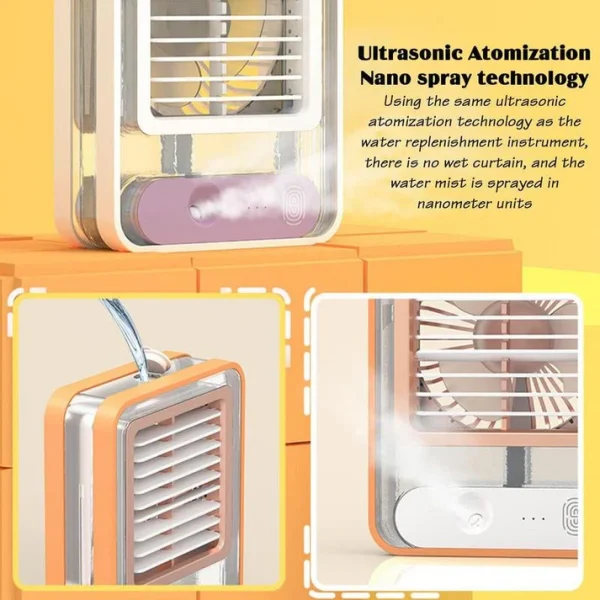 Portable Desktop Air Conditioner USB Mini Air Cooler Fan Water Cooling Fan with 3 Speed Spray Humidifier Purifier for Car Home Rechargeable - Image 4