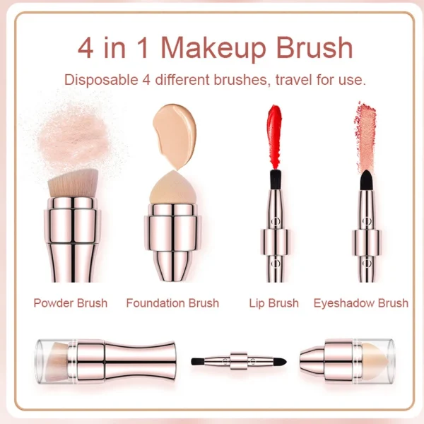 Max Factor x 4 in 1 makeup brush  Set Portable Mini Travel Makeup Brushes Makeup Brush Mini 4 in 1 Kit for Travel Cosmetic Applicator Foundation Sponges Brushes Concealer Professional Make Up Tools (random color) - Image 5