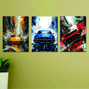Set Of 3 Racing Cars Digital printed painting Photo Tile frame